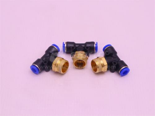 Фитинг воздушный тройник резьба=03=3/8=16mm под трубку Ф6 (металл+пластик) LPB